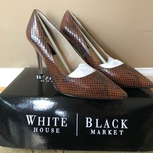 WHBM Brown Snakeskin Pointy-Toe High Heels